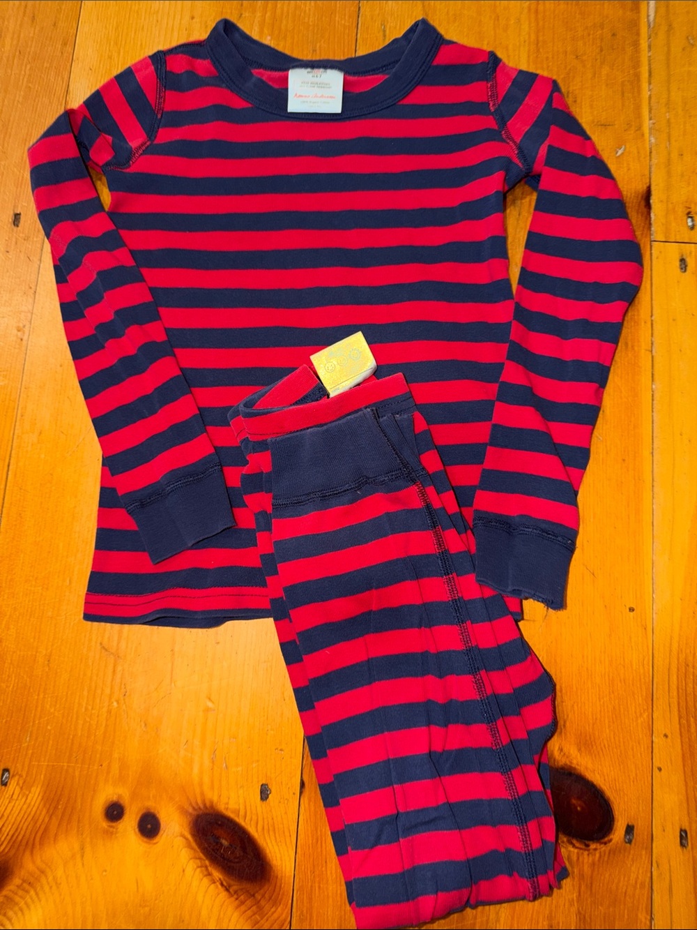 Hannah Andersson Red and Navy Stripe Long Sleeve Pajama Set Kids size 6/7